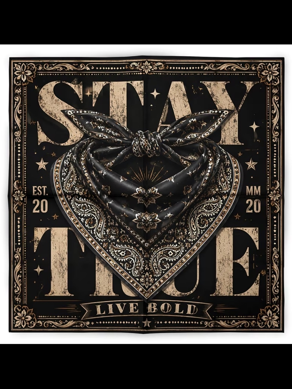 Black/Golden Paisley Bandana/Scarf/Neck Gaiter- Stay True Live Bold